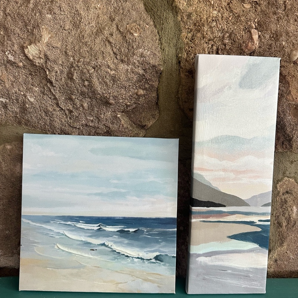 Blue and Cream Minimalist Seascape Painting